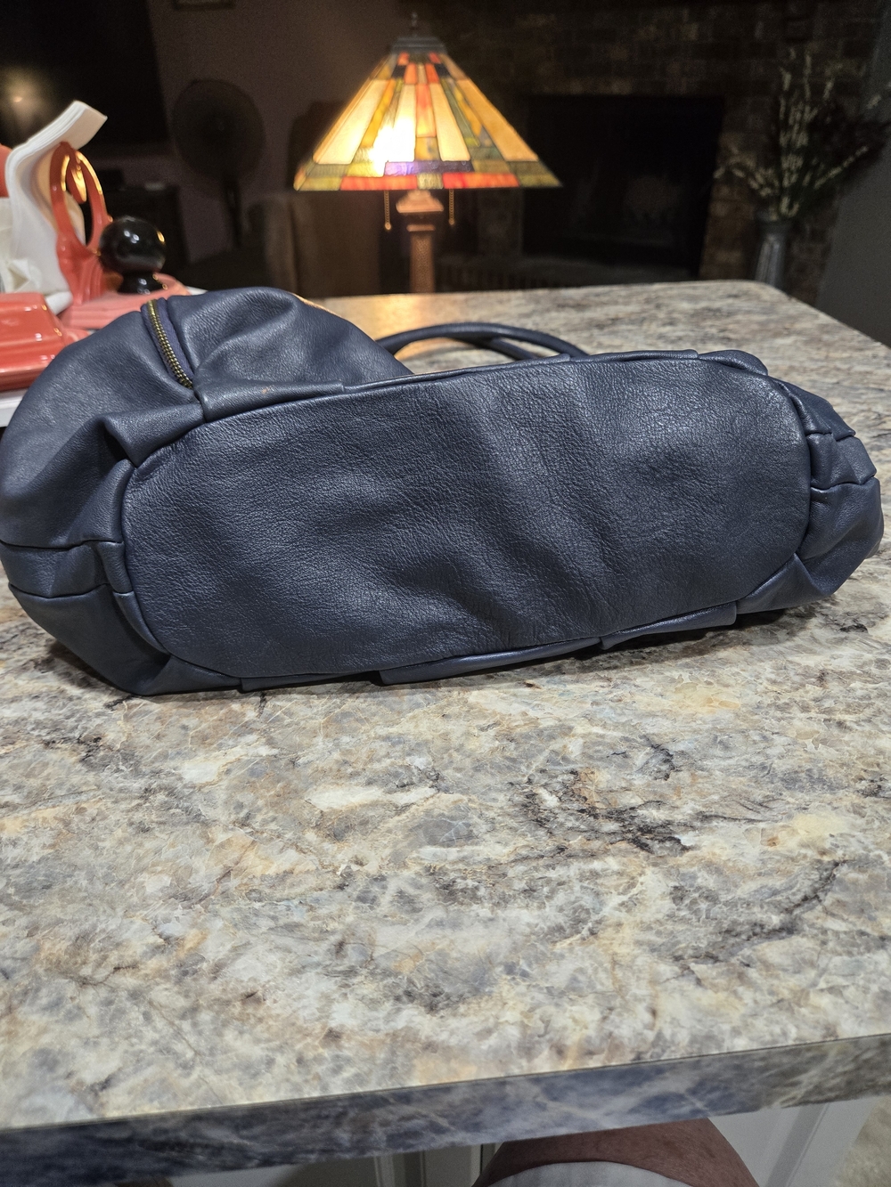 HOBO Navy Leather Hobo with Gold Hardware Accents - Picture 3 of 4